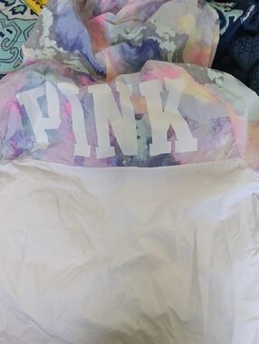 PINK **RARE**  by Victoria's Secret Pastel Tie-Dye Anorak Hooded Windbreaker
